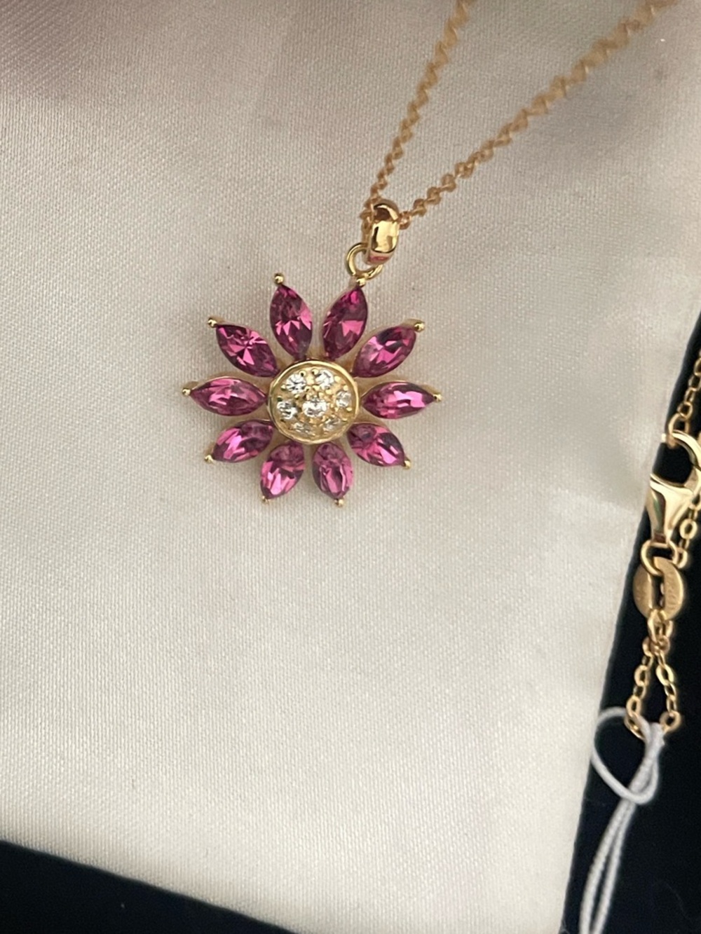 Gold Chain Necklace with Pink Floral Pendant